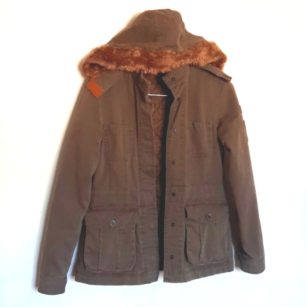 Mavi Distressed Army, Military Jacket w a hood. Fully lined, Olive green, XS
